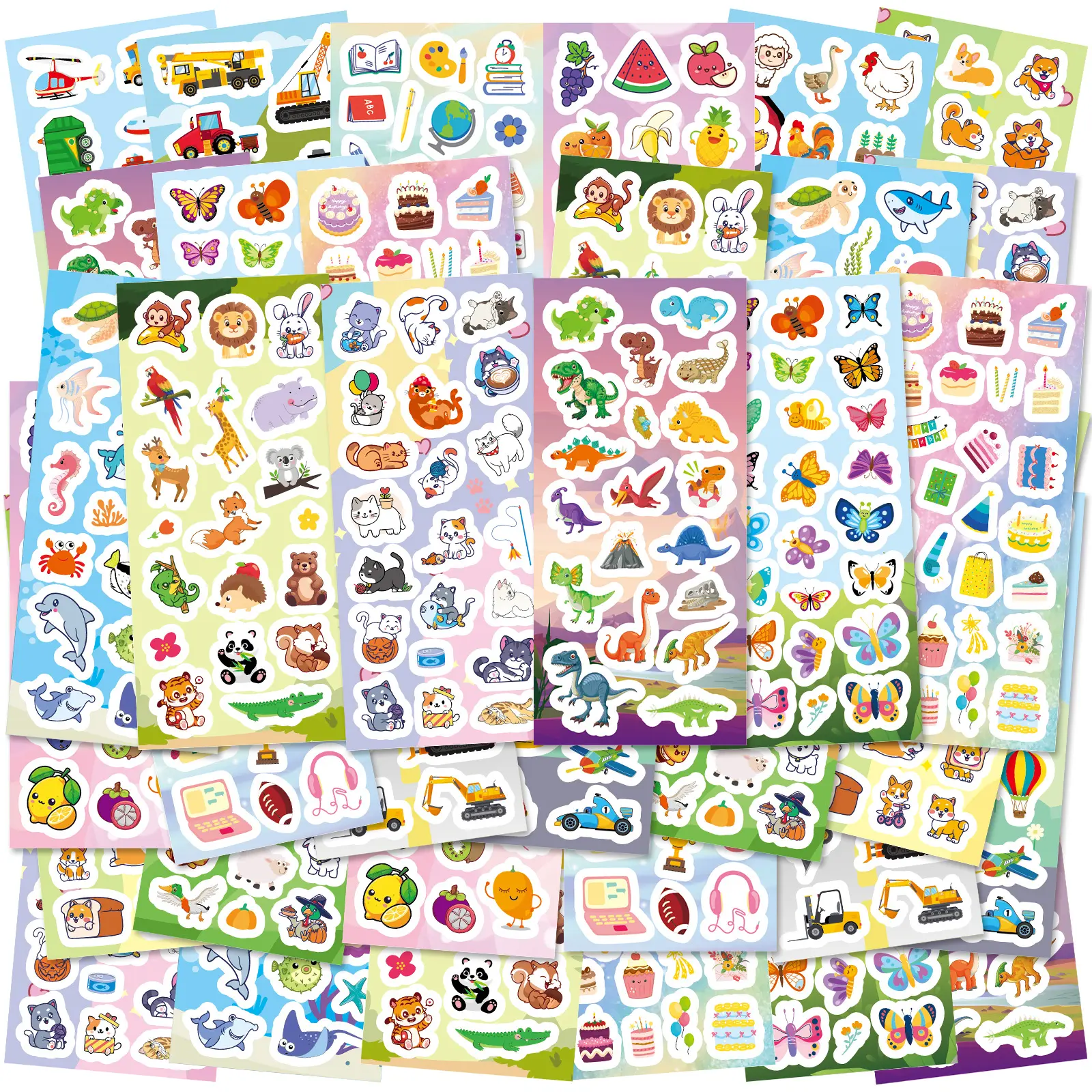 Kids' Cute Sticker Variety Pack - 36 Sheets, 700+ Stickers for Scrapbooking, Classroom Prizes, Animals, Dinosaurs, Dogs, Cats, Engineering Vehicles, Birthday Party Favors