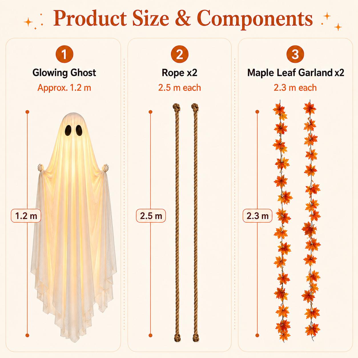 LED Light-Up Swinging Ghost Halloween Decoration with Maple Leaf Garland & Remote Control, Hanging Outdoor Decor for Yd, Porch & Party, Halloween Decorations Outdoor, Party Lighting Decoration