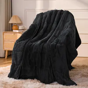 Weighted blanket for adults, 15 lb Sherpa heavy throw with reversible fleece, queen size (60 × 80 inches), double-sided black, for men and women, promotes deep sleep
