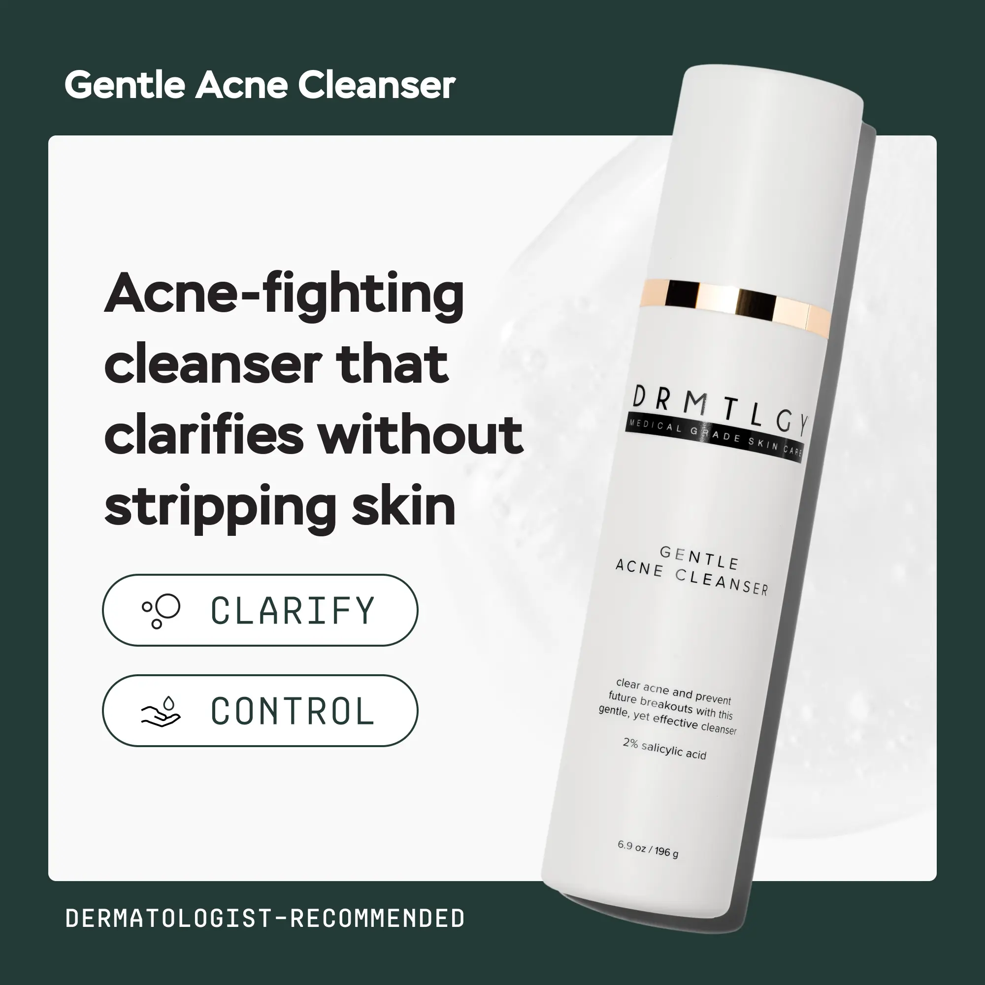 DRMTLGY Gentle Acne Cleanser 6.9 oz with 2% Salicylic Acid Facial Skincare