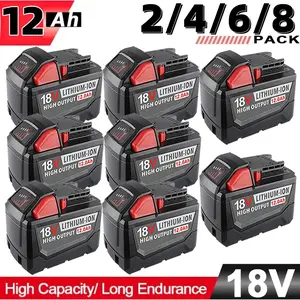 2/4/6/8pcs 12.0AH batteries for Milwaukee M18 18V batteries 48-11-1880 48-11-11890 48-11-1812 48-11-11860 48-11-11850 wireless power tools essential for households