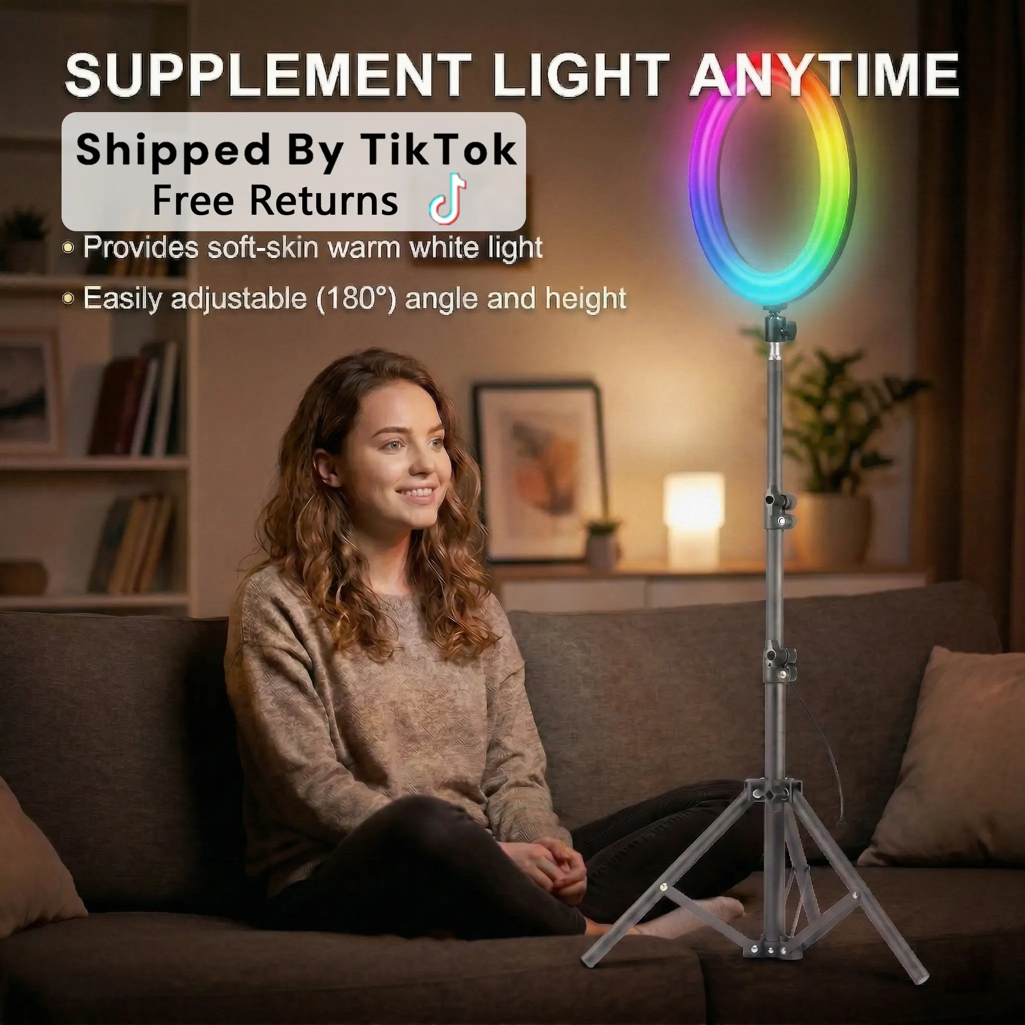 10-Inch RGB Ring Light with Adjustable 43.3 inch Stand & Phone Clamp Versatile Lighting Solution for Clear Video Calls, Flawless Photography, and Engaging TikTok Content. youtube tiktok video zoom call/ tripod ring light