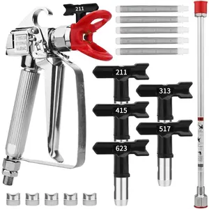 3600 PSI High Airless Paint Sprayer Gun with Nozzle Guard and with 5 Spray Nozzle Tips and 5 Airless Paint Sprayer Gun Filters and 16Inch(40CM) Spray Painted Extension Pole (211, 313, 415, 517, 623)