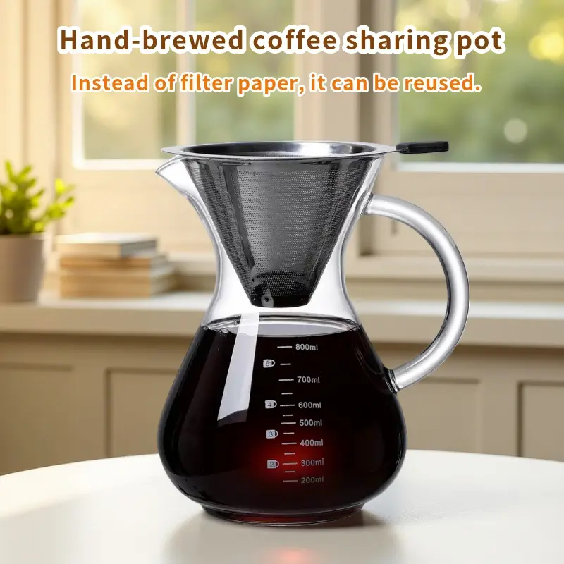 2-piece coffee sharing pot, hand-brew coffee pot, reusable instead of filter paper, household drip coffee pot, high borosilicate glass cold extraction filter pot