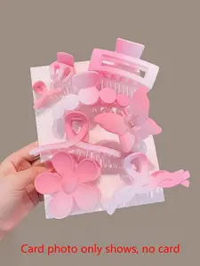 8pcs/set Fashionable Ombre / Plain Color Hollow Out Flower Butterfly Braid Design Flat Claw Clips Hair Claw For Women & Girls, Casual Versatile Hair Accessories For Daily Wear, Hair Claws Set