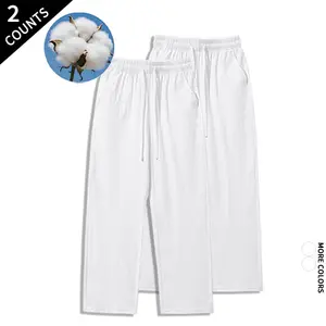 Summer Breathable Cotton Linen Pants 2-Pack Casual Straight Leg Trousers with Pockets fathersdaygift