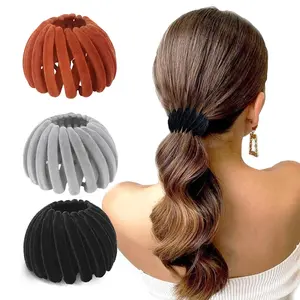 3pcs Bohemian Style Bird Nest Magic Hair Clips,Expandable&Elegant Hollow-Out Round Plastic Hair Bun Maker Hair Accessories for Women,Ponytail Holder Hair Bun Clip for Thin Thick Fine Curly Hair