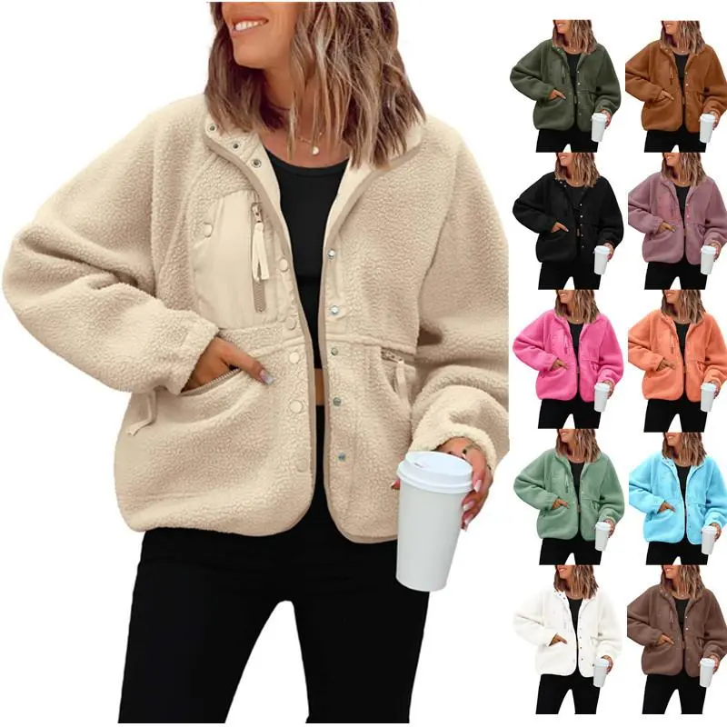 Women’s Lightweight Fleece Pullover Jacket Cropped Fall Winter Fuzzy Sherpa Jacket Sweatshirt Coat with Pockets(gift)
