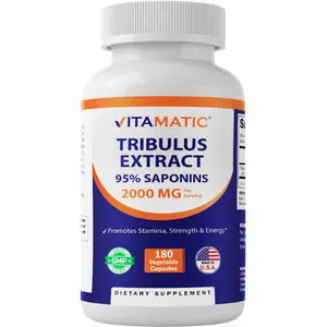 Vitamatic Tribulus Terrestris Natural Dietary Supplement for Men - 2000 mg per Serving, 95% Saponins, 180 Vegetarian Capsules - Made in USA, Gluten Free, Non-GMO, 0-Sugar Vegetarian Vitamins Supplements