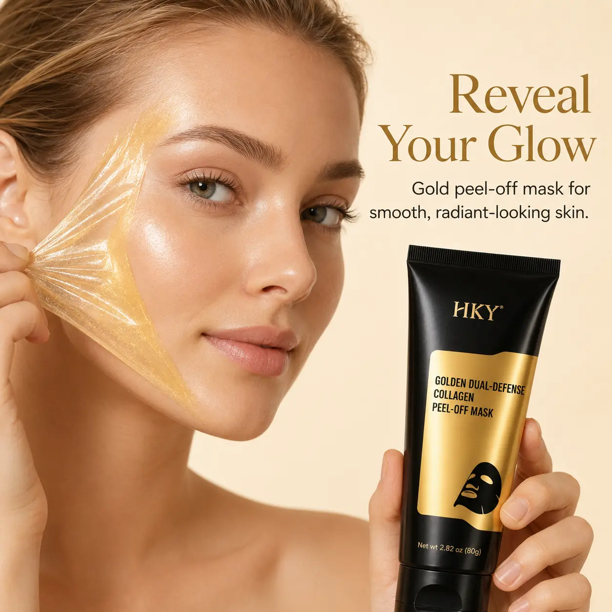 HKY Pro-Xylane & Turmeric Golden Wrap-Off Mask, Gentle Anti-Aging & Brightening Facial Treatment with Niacinamide, Includes Brush, Silicone, Radiant, Hydrate, Moisture, Porcelain Skin, Nourishing, Night Routine, Collagen Face Masks, Overnight Face Masks