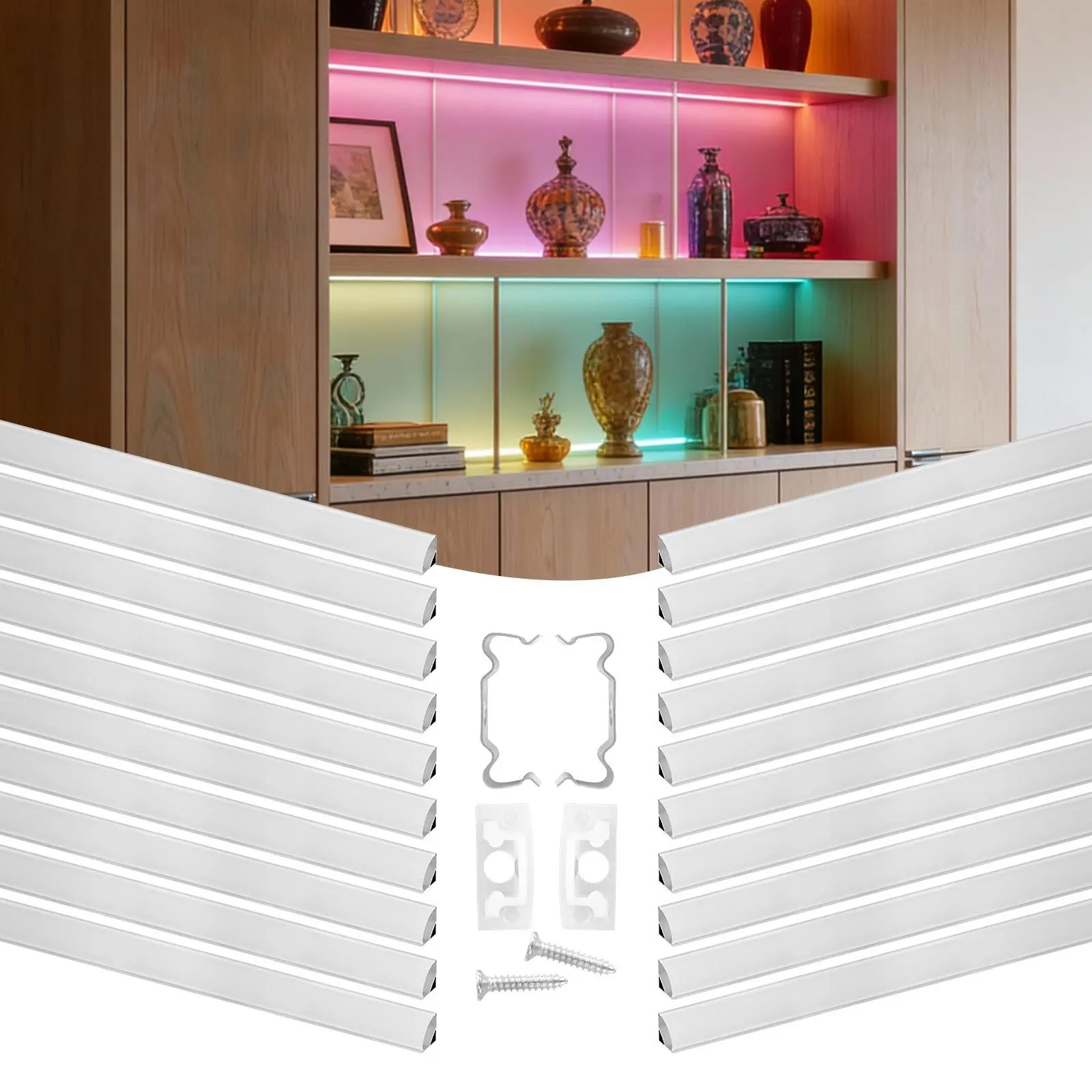 VEVOR 20-Pack V-Shape LED Aluminum Channel (3.3ft/1M) with Milky Cover, End Caps & Mounting Clips, Heat-Dissipating Profile for Cabinet Lighting, Home Decor Light, Bedroom LED Strips, Easy Setup Home Supply