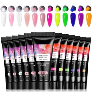 FourLily Tube Extension Uv Nail Gel Kit, 12 PCS/Set Summer Popular Pink & Flourescent Tone Quick Finger Prolong Construct Hard Gel, Semi Permanent Acrylic Extension Nail Art Varnish Kit, Perfect for Professional and DIY Nail Art