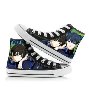 New Blue Lock anime merchandise: casual high-top canvas shoes for men and women, Korean style student shoes.