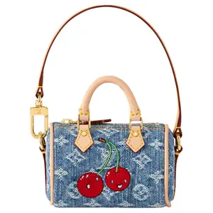 Louis Vuitton x Takashi Murakami Speedy Micro Denim Cerise Mini Handbag for Women