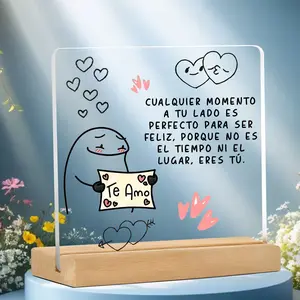 Te Amo Heartfelt Spanish Love Gift, Acrylic Plaque Art with Cartoon Figure & Wood Base, Sweet Quote, Ideal for Anniversaries & Proposals