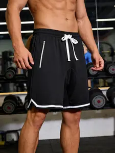 Summer Breathable Sports Short Men's Contrast Striped Fitness Running Training Pants Lightweight Casual Jogging Basketball Shorts with Zipper Pockets