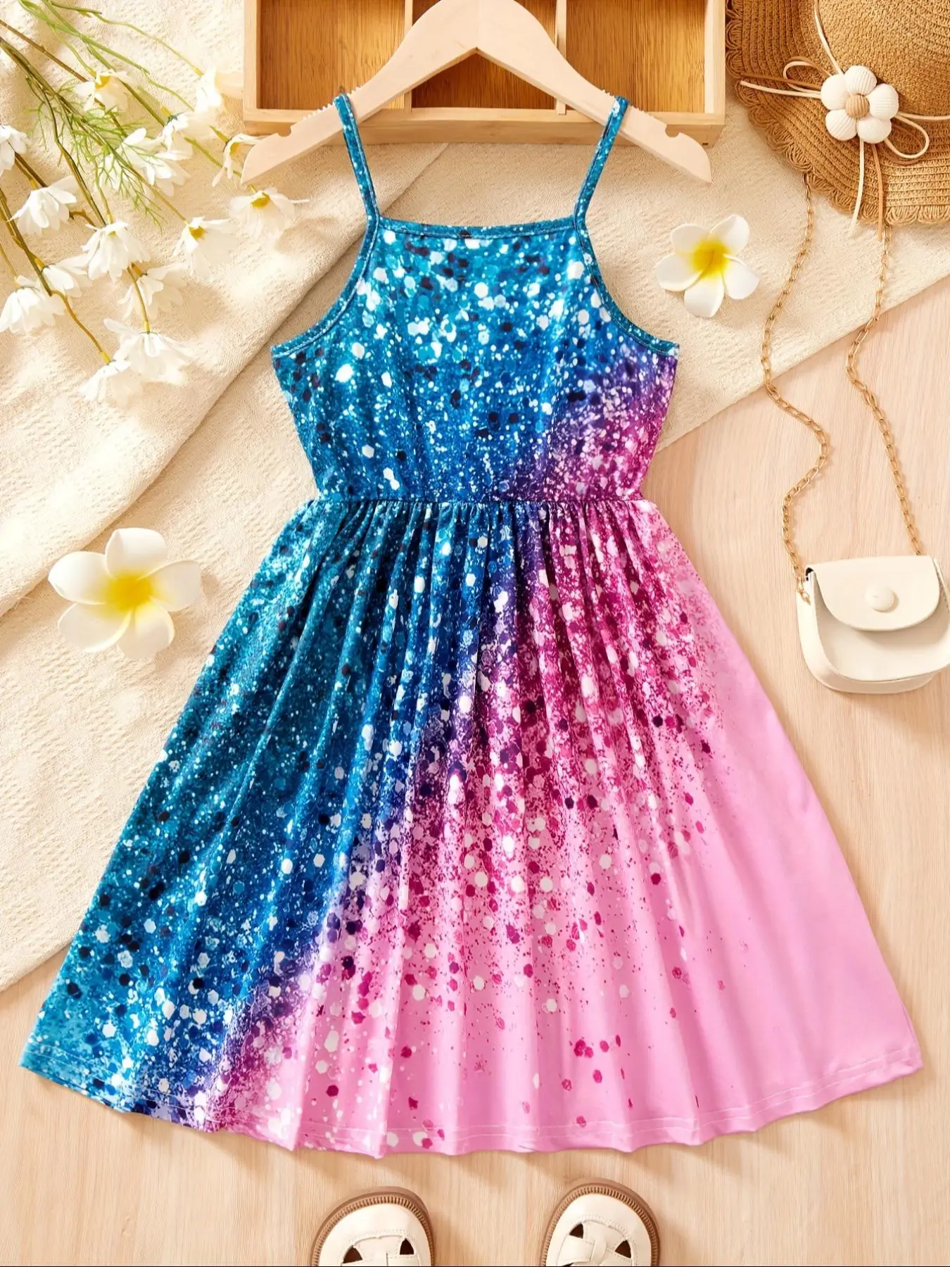 Girl's Colorblock Print Dress, Elegant Sleeveless Dress for Party Holiday Vacation, Kids Summer Clothes