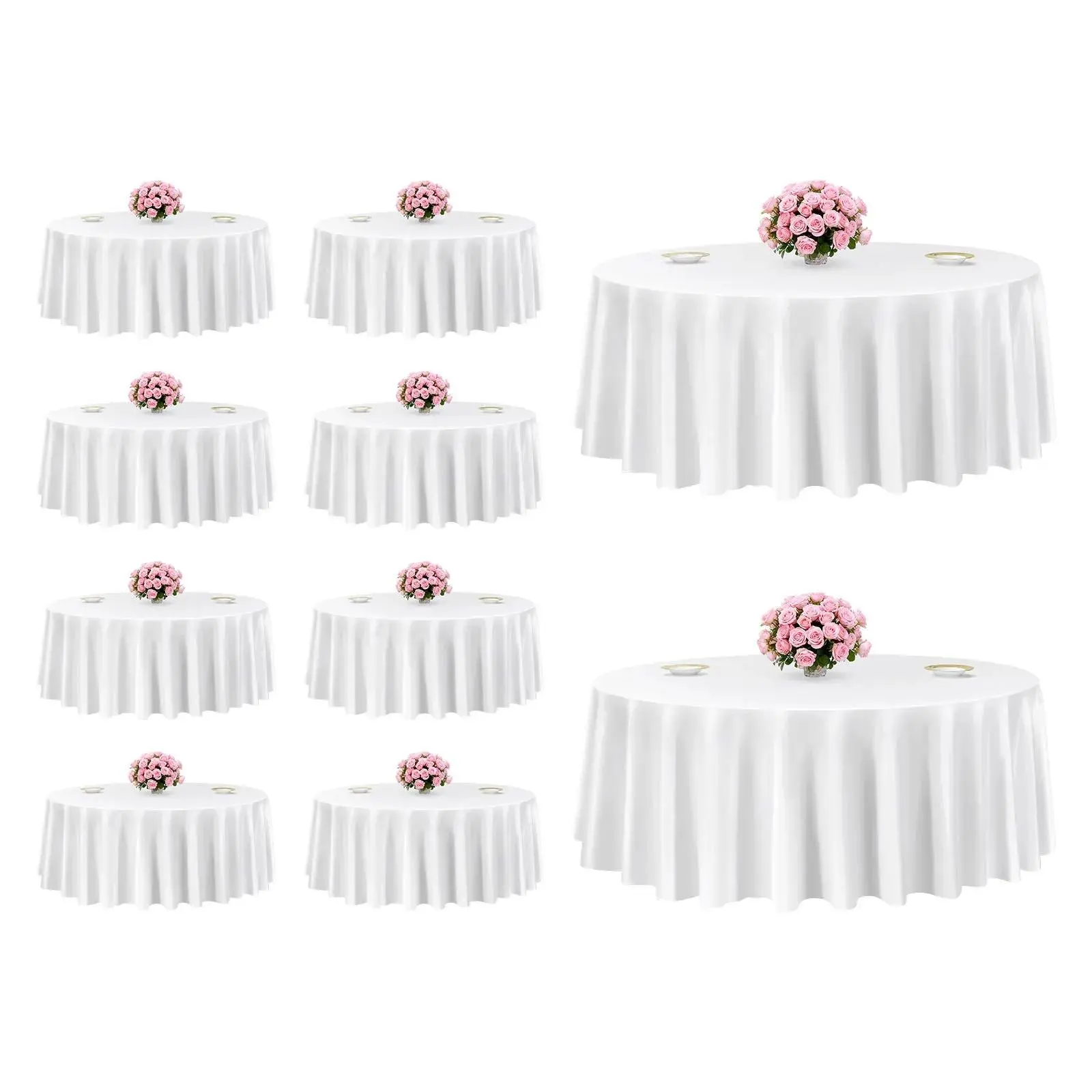 【summerfinds】VEVOR 10-Pack Elegant Classic White Round 100% Polyester Tablecloth Set - 120in Diameter Table Cover, Durable, Stain-Resistant, Wrinkle-Resistant, Breathable, Machine Washable, for Weddings, Christmas