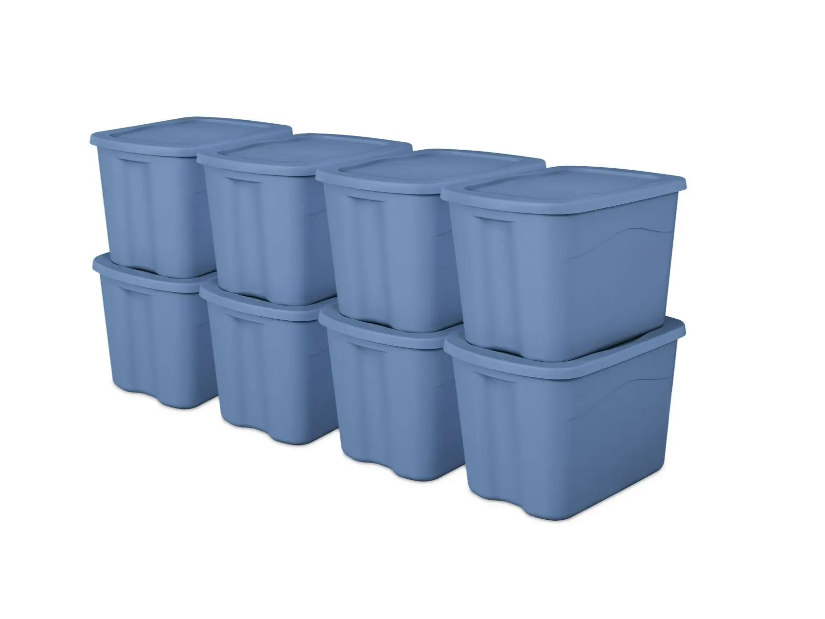 Sterilite 18-Gal Rectangle Plastic Storage Bin, Durable Household Organiser Tote with Snap-On Lid, Light Blue, 8-Pack Storage Boxes