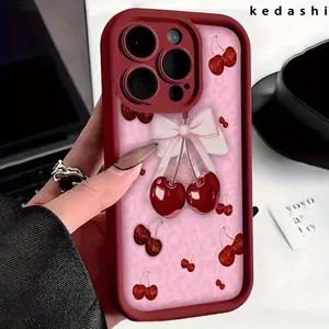 Cherry and Pink Bow Background Case for iPhone 17 Pro Max 16 16e 15 14 Plus 13 12 Mini 11 Air XR X XS Pattern Soft TPU Rubber Camera Protection Rugged Mobile Phone Cover Gift