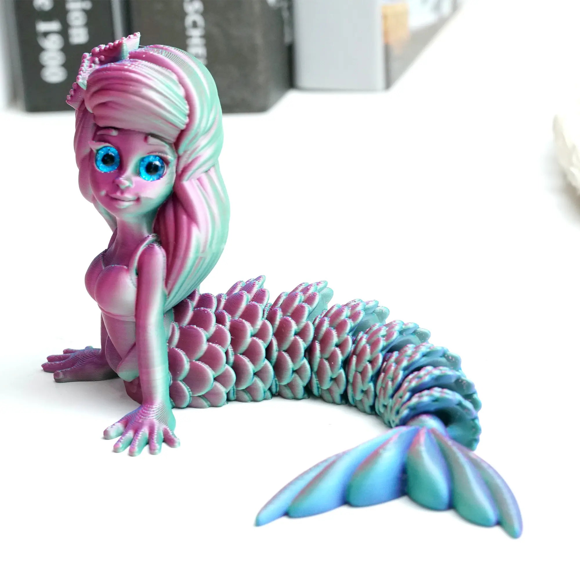 3D Printed Mermaid Articulating Figurines - Flexible-Joint Animal Decorative Piece, Home Office Desk Ornaments, Holiday Surprise Gifts