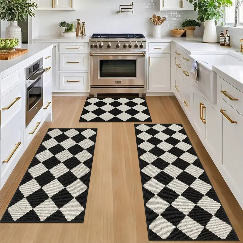 [FallDealsForYou] HEBE 3-Piece Geometric Indoor Area Rugs Set - Machine Washable, Non Skid Mats with Rubber Backing, Includes Kitchen Floor Mat, Varying Sizes, Home Decorative Rug for Indoor Use