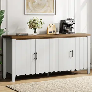 ONBRILL 63 Inch Sideboard Buffet Cabinet with Storage, Farmhouse Buffet Cabinet with Adjustable Shelves, Large Credenza Sideboard with 4 Wave Panel Doors for Living Room, Kitchen