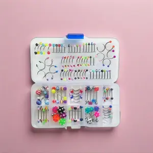 $5 Assorted 20-Piece Body Jewelry Set - Belly Piercing, Nose Ring, Eyebrow, Lip, Tongue Piercings, Bar Rings, Labret Barbells, Studs, Tunnels for All Piercing Needs
