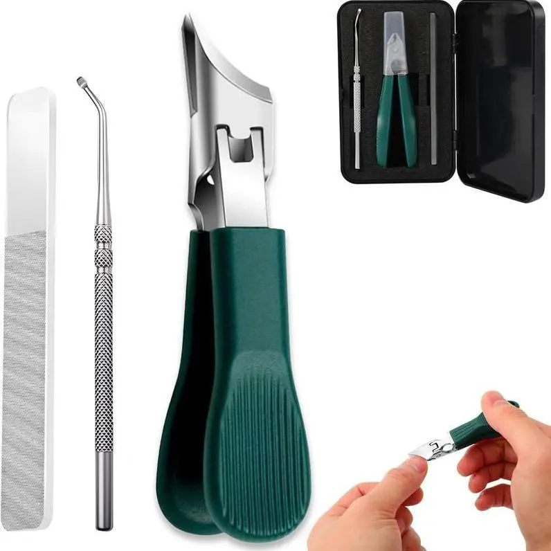 2026 Most Popular 3-Piece Green Eagle Beak Nail Clipper Set – Thick Nail Clipper, Ingrown Toenail Lifter & Nail File | Heavy-Duty Pedicure Kit for Thick & Ingrown Nails, Stainless Steel Grooming Tools for Home or Travel