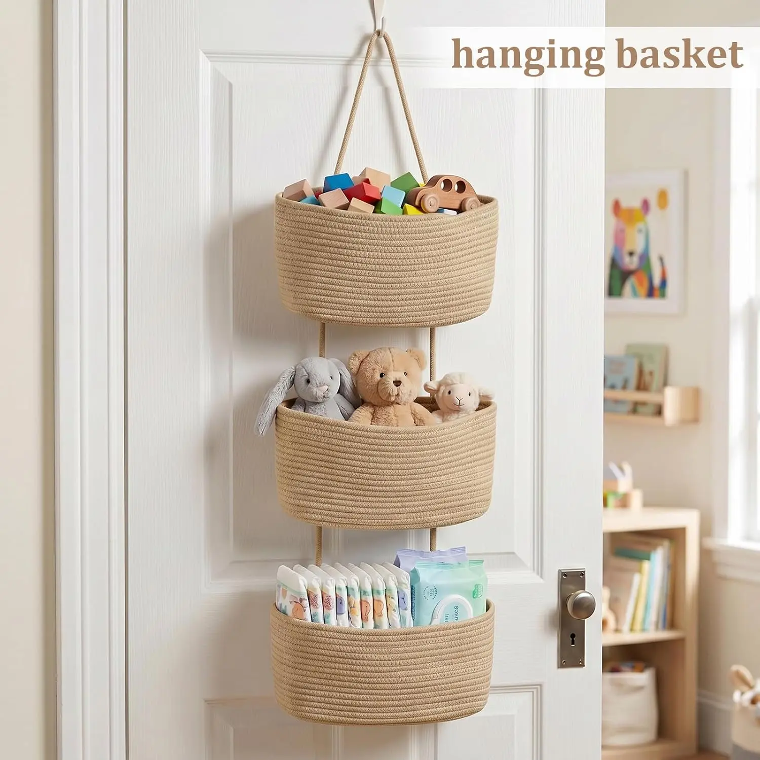 Hanging storage basket behind the door,  wall-mounted decorative storage basket