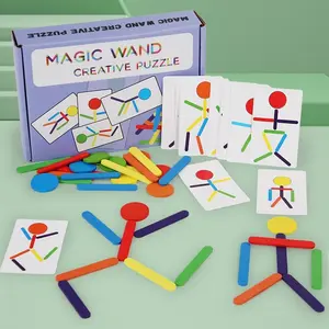 Wooden Creative Puzzle Set, Shape Recognition Puzzles, Rainbow Sticks & Colorful Discs, Educational Toy for Kids Aged 3+, Beginner Skill Level, No Batteries Needed, Wooden Stacking Puzzle