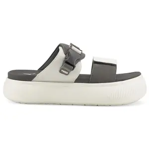 PUMA Womens Suede Mayu Platform Casual Sandals Casual Low Heel 1-2" - Grey, Off White
