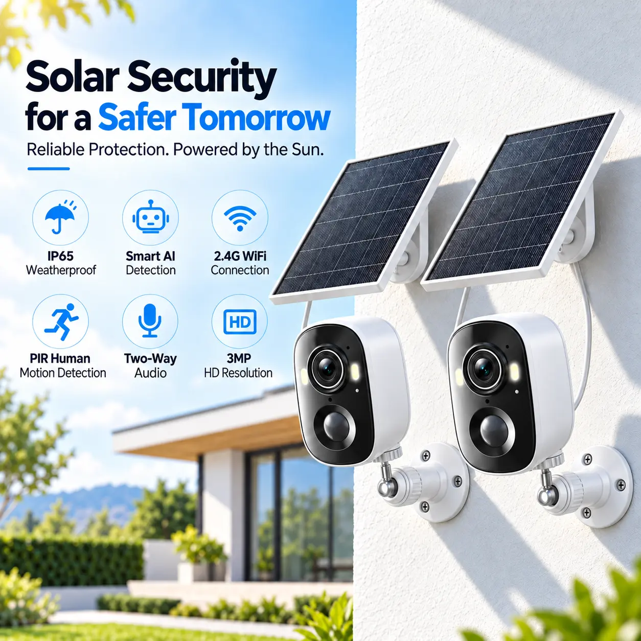 Wireless Smart Security Camera, Indoor/Outdoor/Garage Camera, 2K Solar Camera for Home, Instant Alert, Color Night Vision, 2-WayTalk, Solar/Battery, Rechargeable,Spotlight, Siren Alarm Ready, Al-Enabled Security CameraSystem