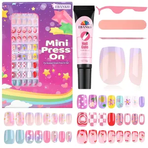 130 Pcs Press on Nail Kids, 5 Pack French Heart Kid Flase Nails Kit with Nail Glue Set Fake Nail for Girls Nail DIY Salon Home Decor