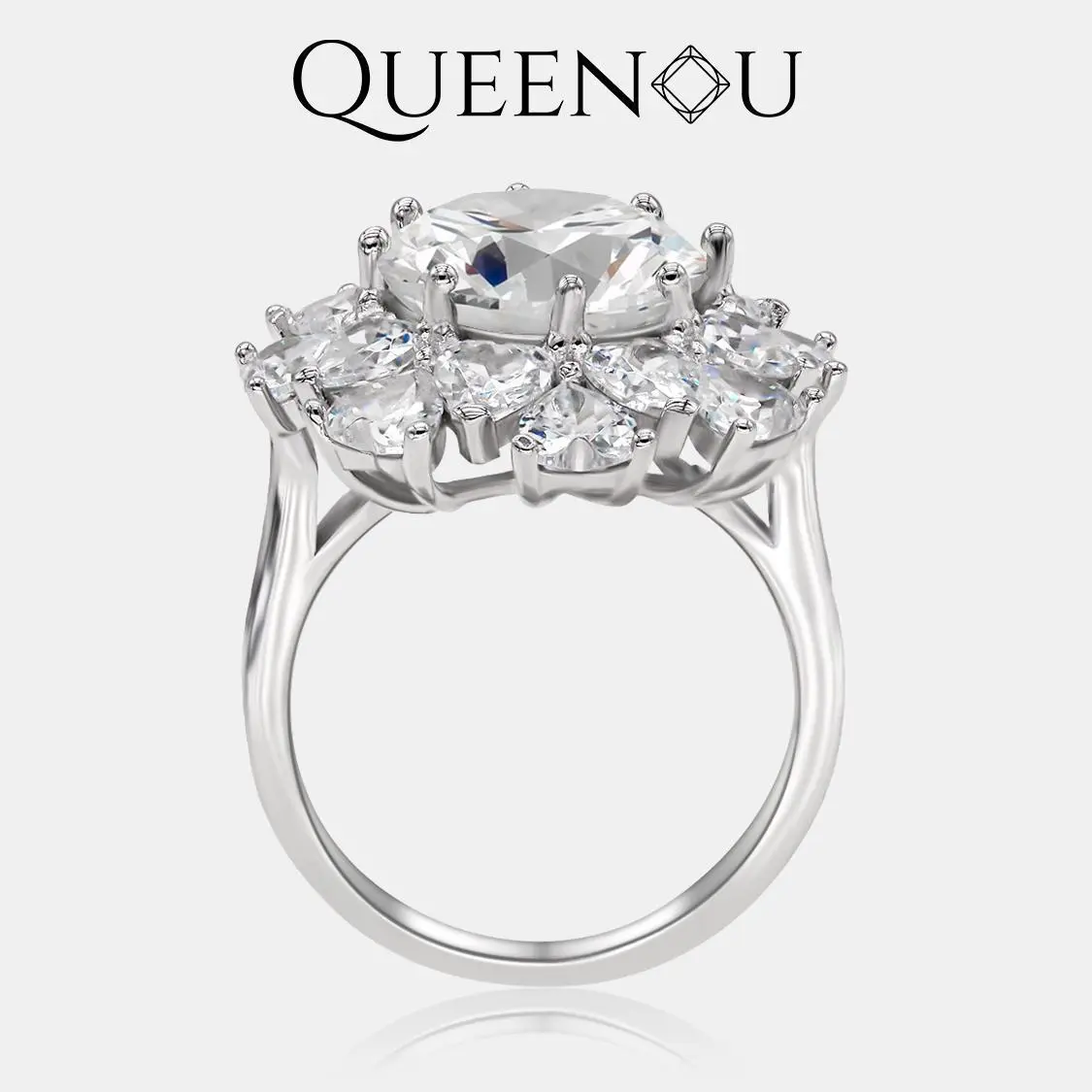 【858】New Year Promo Moissanite ManiaLuxurious Floral Sunburst Synthetic Moissanite Ring - Elegant Wedding/Anniversary Gift, Fashionable Statement Jewelry for Women, Dazzling Floral Design  synthetic moissanite