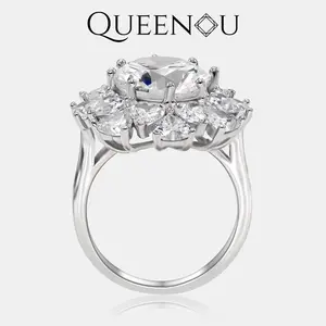 【858】New Year Promo Moissanite ManiaLuxurious Floral Sunburst Synthetic Moissanite Ring - Elegant Wedding/Anniversary Gift, Fashionable Statement Jewelry for Women, Dazzling Floral Design  synthetic moissanite