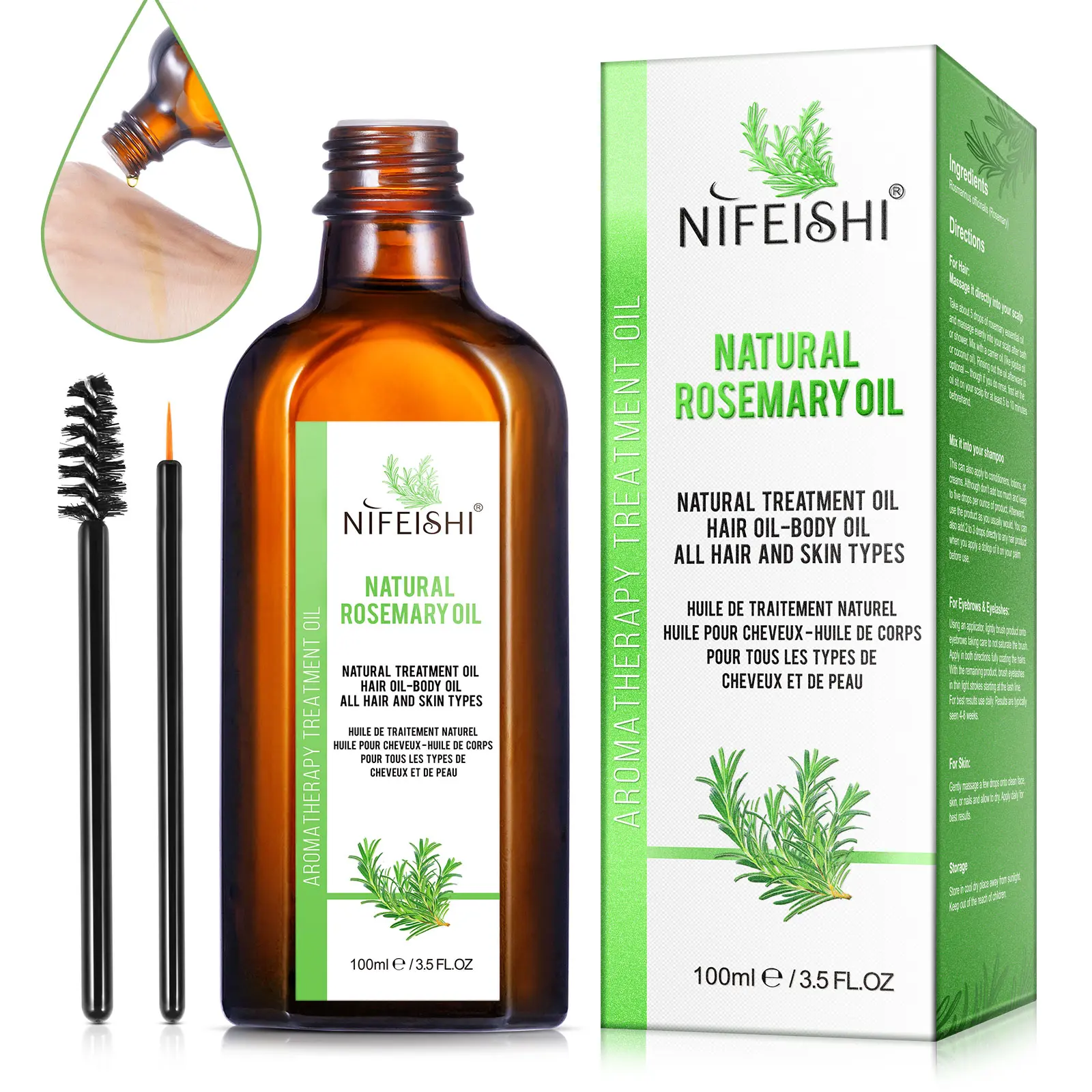 【live】【Hair Nutrition】Nifeishi Rosemary Oil (100ml), Haircare and Scalp Massage Oil, Scalp Care Routine, Damage Repair Leave-In Treatments, Hair Oiling Routine, Hair Fall Help