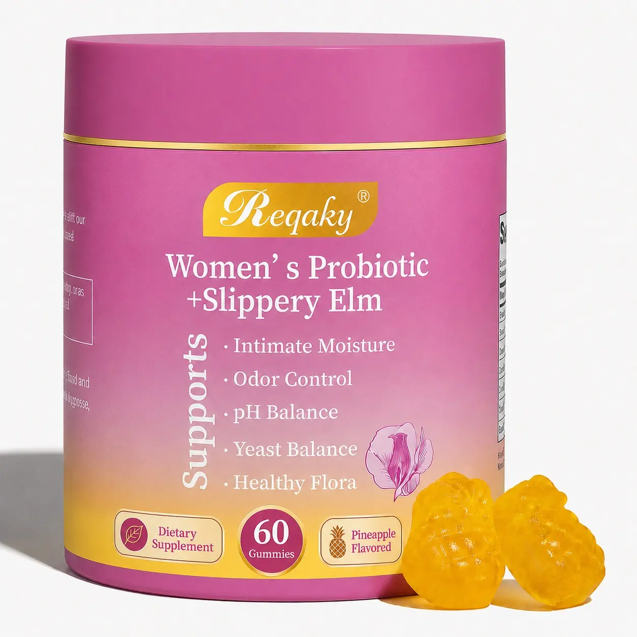 Her Juicy Feminine Probiotics Gummies- All in One Solution with Slippery Elm and Prebiotics&Lactobacillus Probiotic Blend for Women’s pH Balance and Dryness relief - Hawaiian Pineapple Gummies 60 Count probiotics women