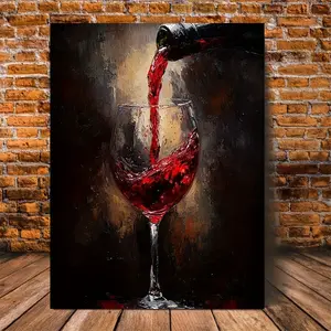 2D Flat, 1 Piece Elegant Red Wine Pouring Canvas Art Print, Pine Wood Frame - Vibrant Ink Splash Work, Modern Kitchen & Dining Room Decoration, Wine Enthusiast Gift, Exquisite Wooden Frame Wall Art, Wine Decoration, Home Bar Decoration