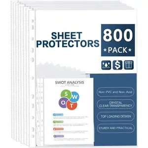 Sheet Protectors,  800 Pack Clear Heavy Duty Plastic Page Protectors Sheet Reinforced 11-Hole Fit for 3 Ring Binder Fits Standard 8.5 x 11 Paper, 9.25 x 11.25 Top , Excluding Acid