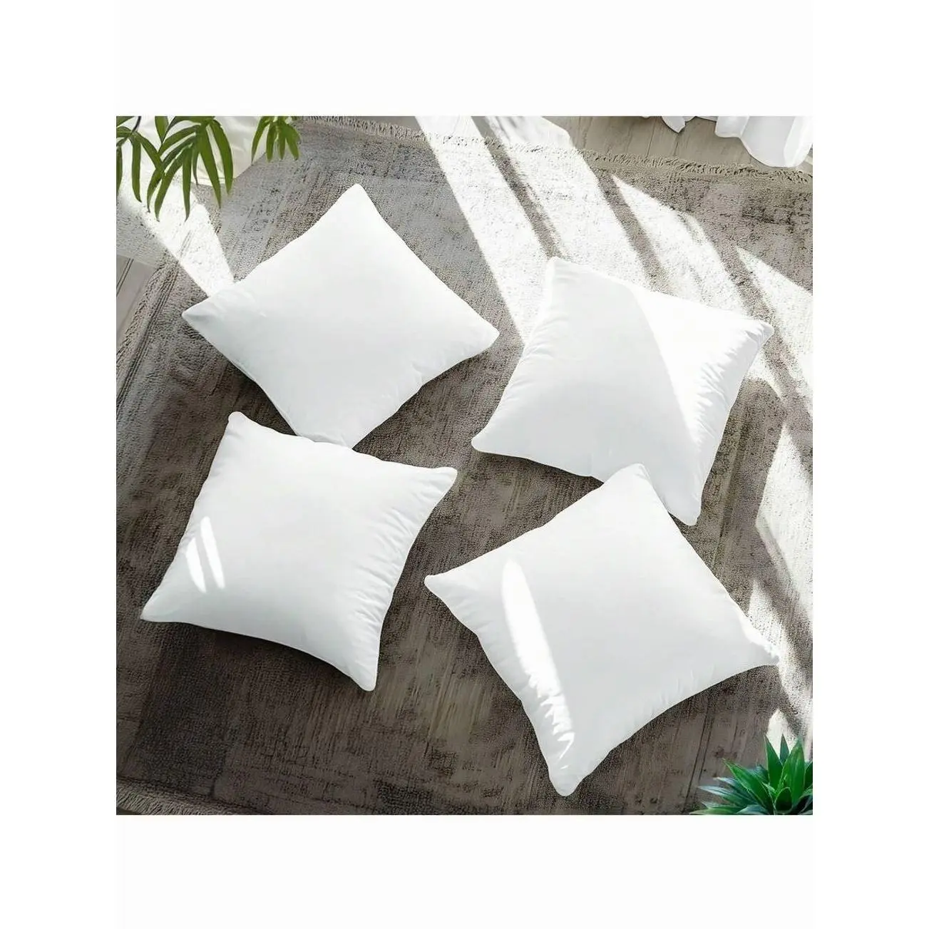 Pack of 4 White Square Throw Pillows - Plush Polyester Couch & Bed Accent