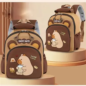 High-Quality Fabric Capybara Print Large Capacity Backpack, Contrast Color, Adjustable Strap, Lightweight, Polyester Lined, with Applique Details, for Daily College and Travel Part