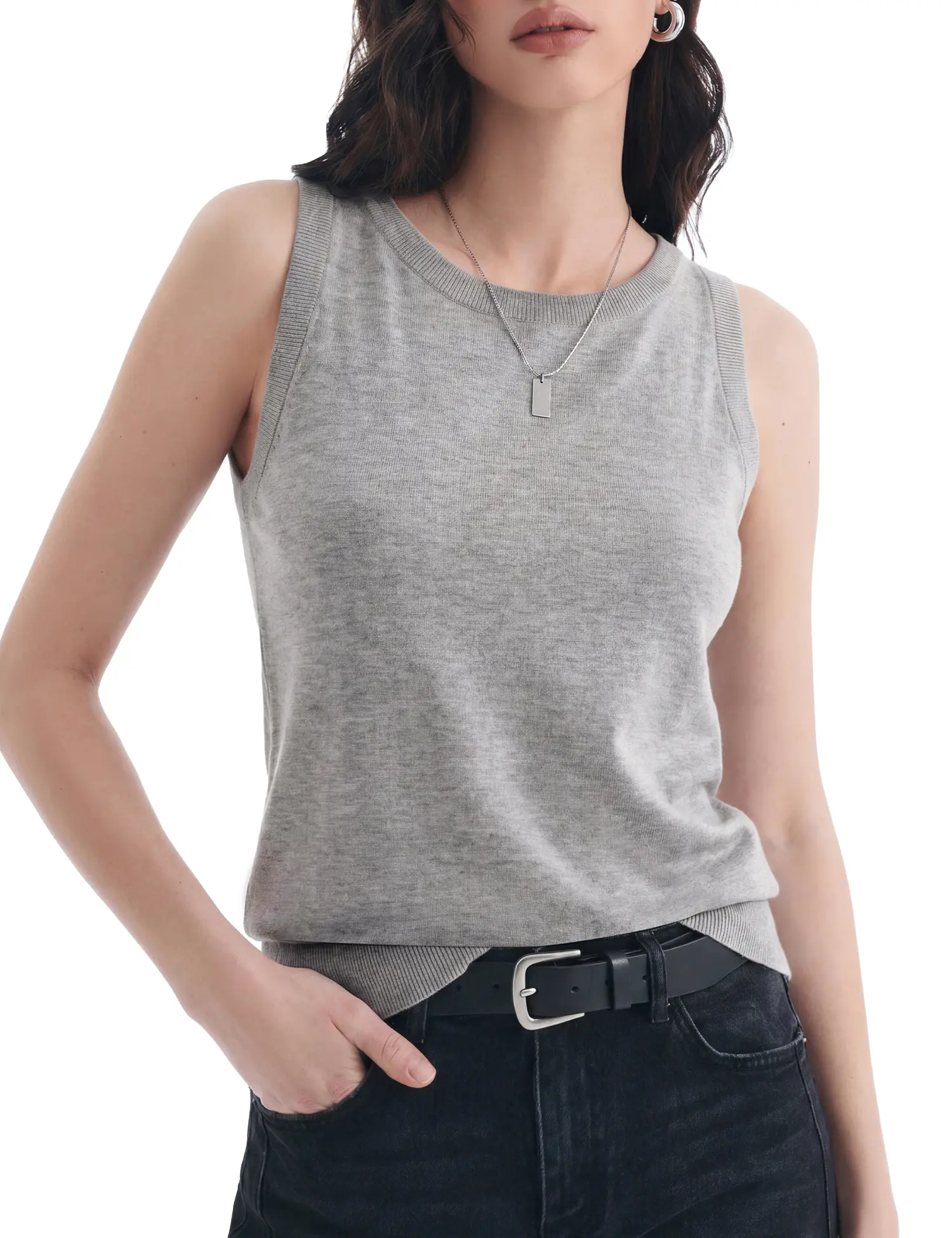 C202 Clearance Wool Blend Crew Neck Sleeveless Knit Tank Top Lightweight Soft Quiet Luxury Minimalist Business Casual Layering Piece Spring Summer Limited Stock Affordable Chic Essential