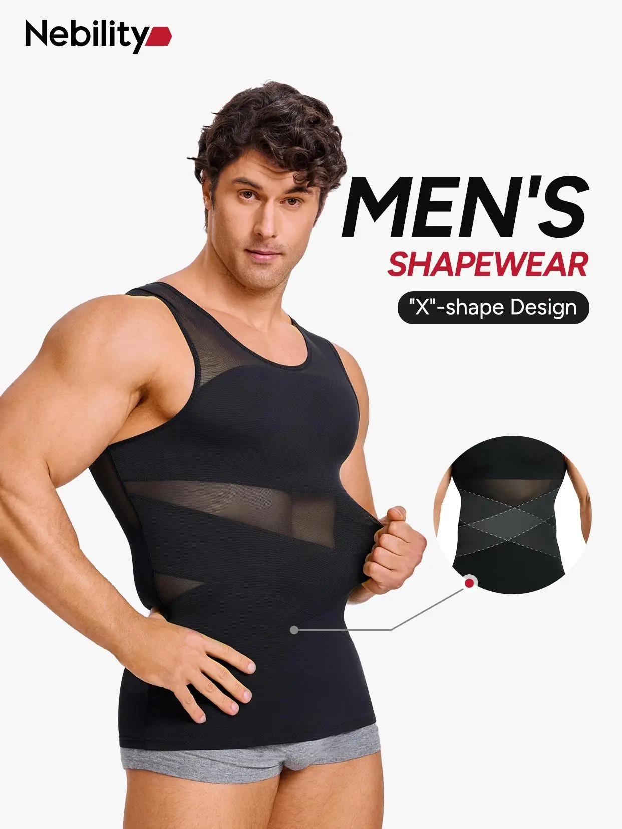 【Highly recommend】Nebility Men's Summer Thin Shapewear Tanktop - Menswear Mesh Tummy Control  Breathable High Elasticity  Seamless Sports Compression Vest Fitness