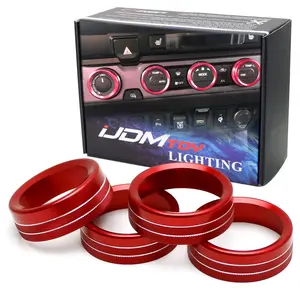 iJDMTOY 4pc-Set Red Aluminum AC Air Conditioner & 2WD/4WD Switch Turner Ring Covers For 2016-2023 Toyota Tacoma