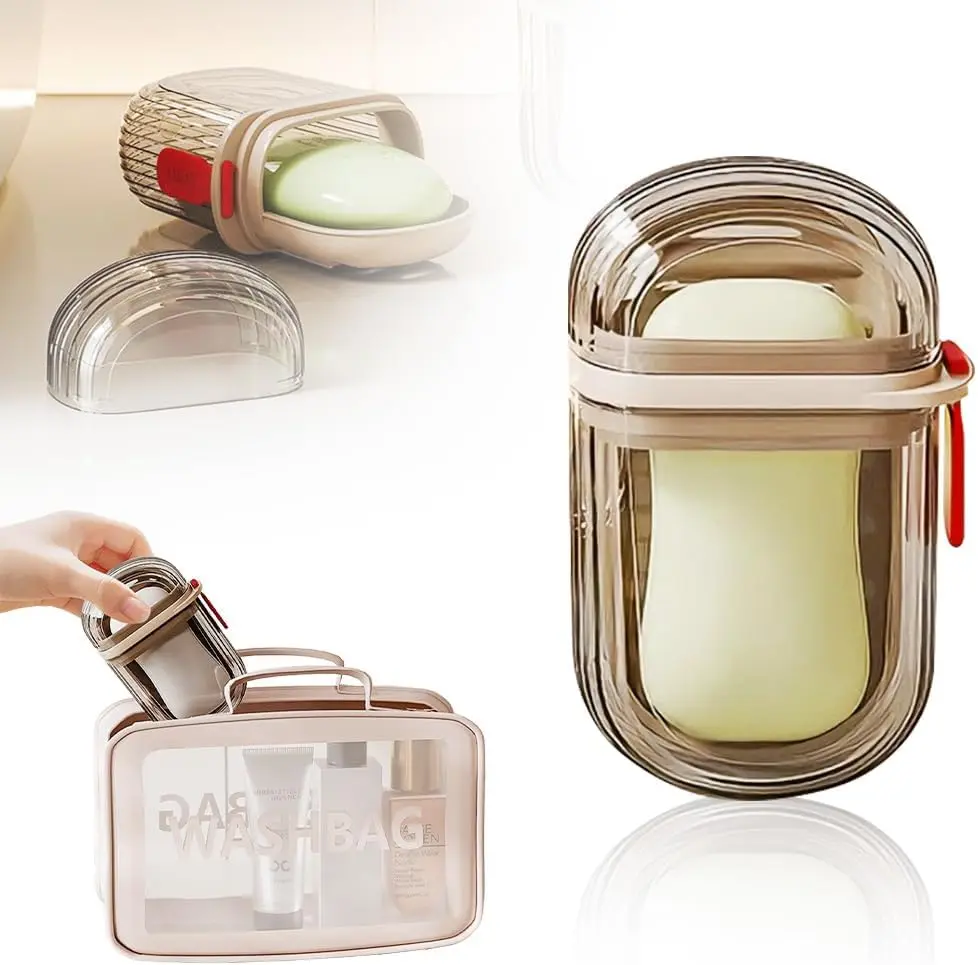 Travel Soap Case Portable Set of 2 - Leak-Proof and Waterproof Small Soap Containers with Lid for Bathroom, Shower, Gym, or Travel - Efficient Drainage Design Keeps Soap Dry and Secure