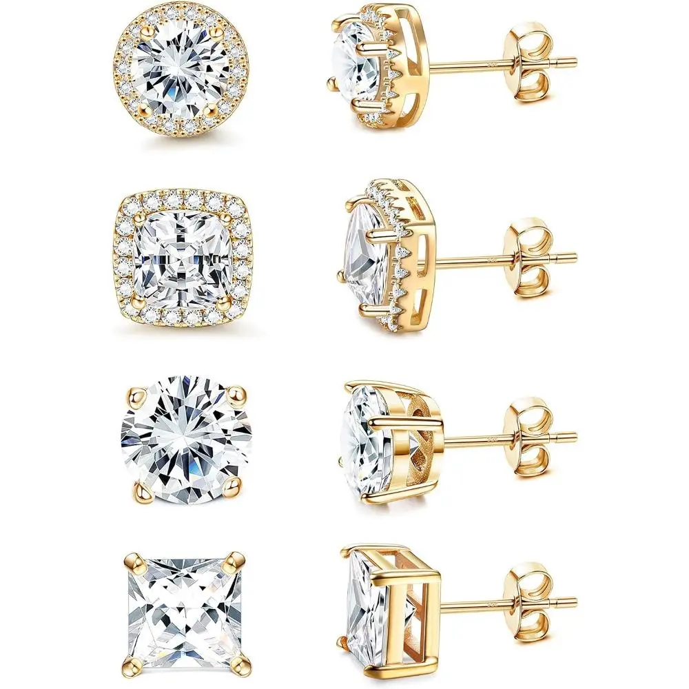 4-Pair Cubic Zirconia    for Men &  –  Iced-Out  in Assorted Styles, Gold & Silver men's whimsical  Black Heart Tassel Long  spicy jhumka accessories women  rook nikki reed jewelry Surgical Steel Stud Earrings piercing disc pierced princess