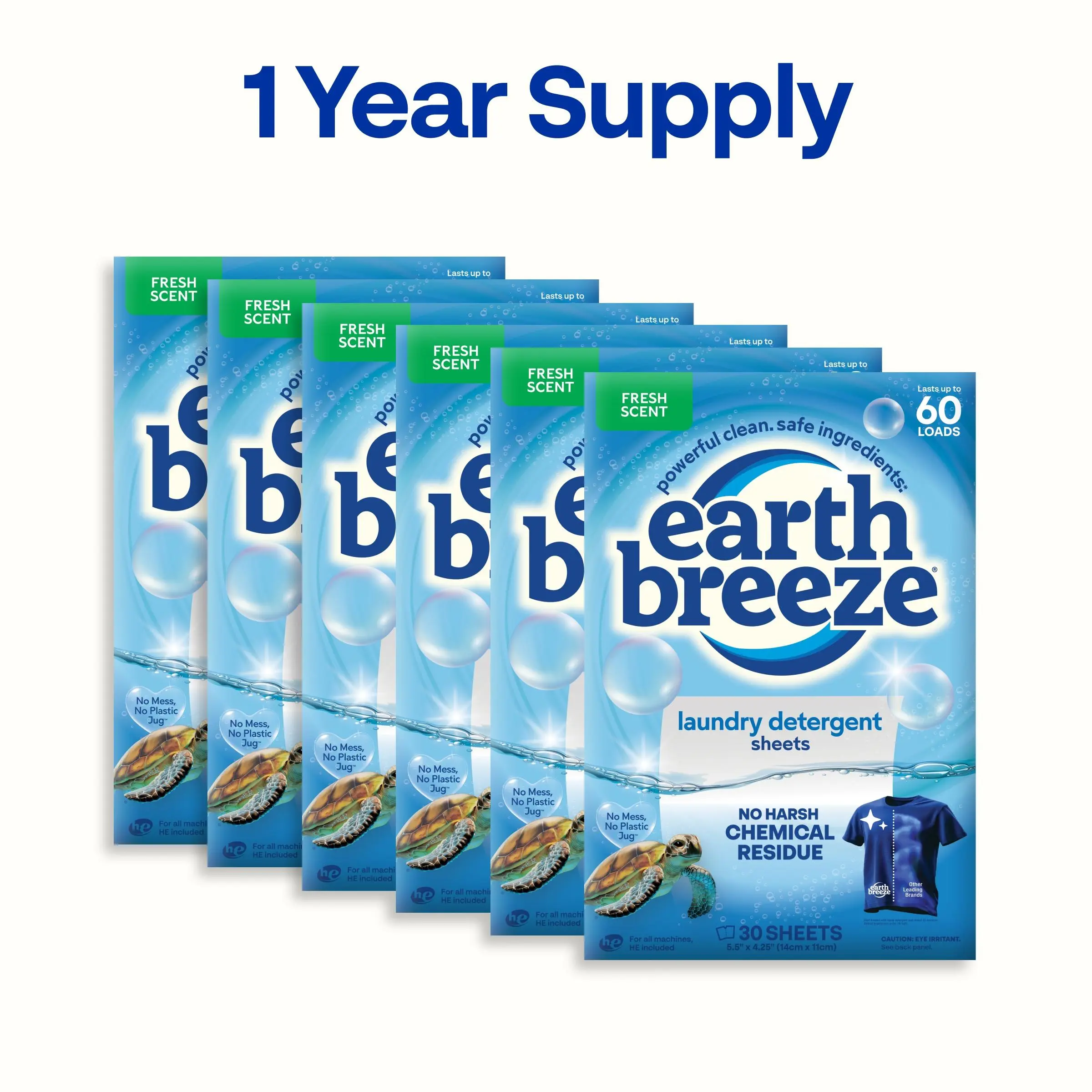 Earth Breeze Laundry Detergent Sheets: Powerful Clean, Safe Ingredients, No Harsh Chemical Residue from Optical Brighteners, Gentle on Skin, 1 Year Supply Washdetergent