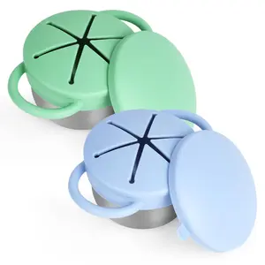 Leak-Proof Toddler Snack Cup Set, Detachable Stainless Steel Body with Silicone Lid and Handle, Dishwasher Safe, Baby Food Grade