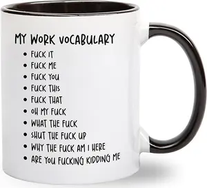 My Work Vocabulary Coffee Mug - Funny Coworker Birthday Gift Idea for Him or Her – Present for Boss Employer Bestfriend - Sarcastic Gag Going Away Farewell for Men Women